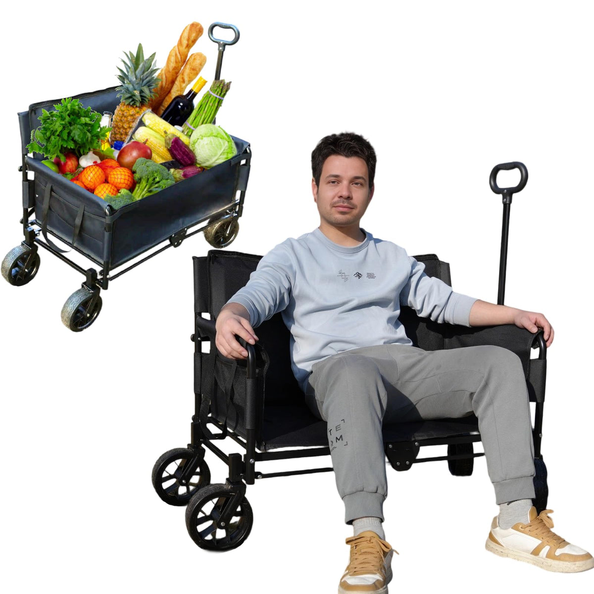 3-in-1 Convertible Wagon Cart, Switches Into 2-Seater, Ideal for Beach, Camping, Soccer & Baseball Games