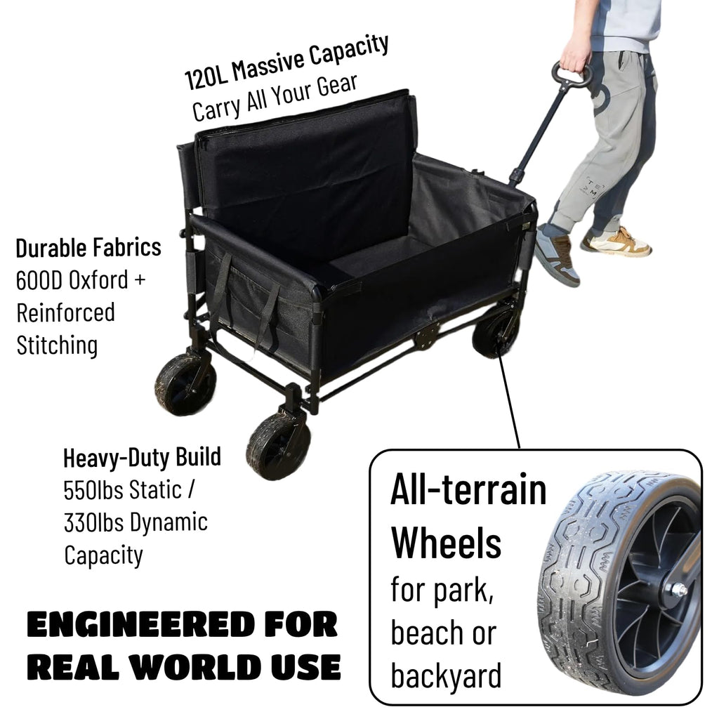 3-in-1 Convertible Wagon Cart, Switches Into 2-Seater, Ideal for Beach, Camping, Soccer & Baseball Games