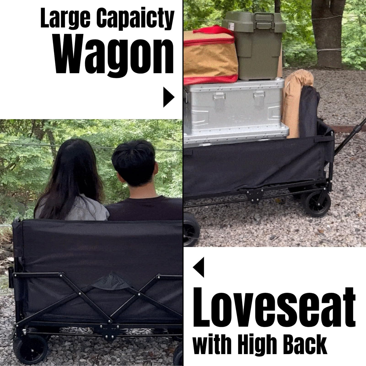 3-in-1 Convertible Wagon Cart, Switches Into 2-Seater, Ideal for Beach, Camping, Soccer & Baseball Games