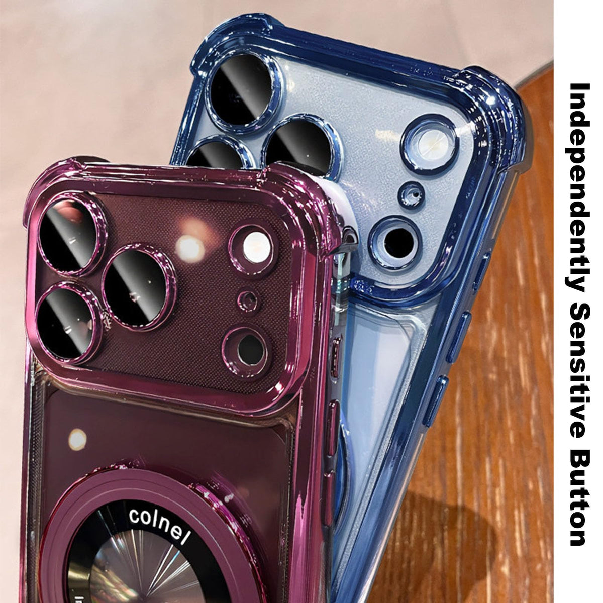 Electroplated Clear iPhone Case, Built-in Magnetic Kickstand, Anti-Yellow Shockproof Case Works with MagSafe
