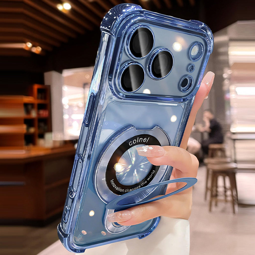 Electroplated Clear iPhone Case, Built-in Magnetic Kickstand, Anti-Yellow Shockproof Case Works with MagSafe