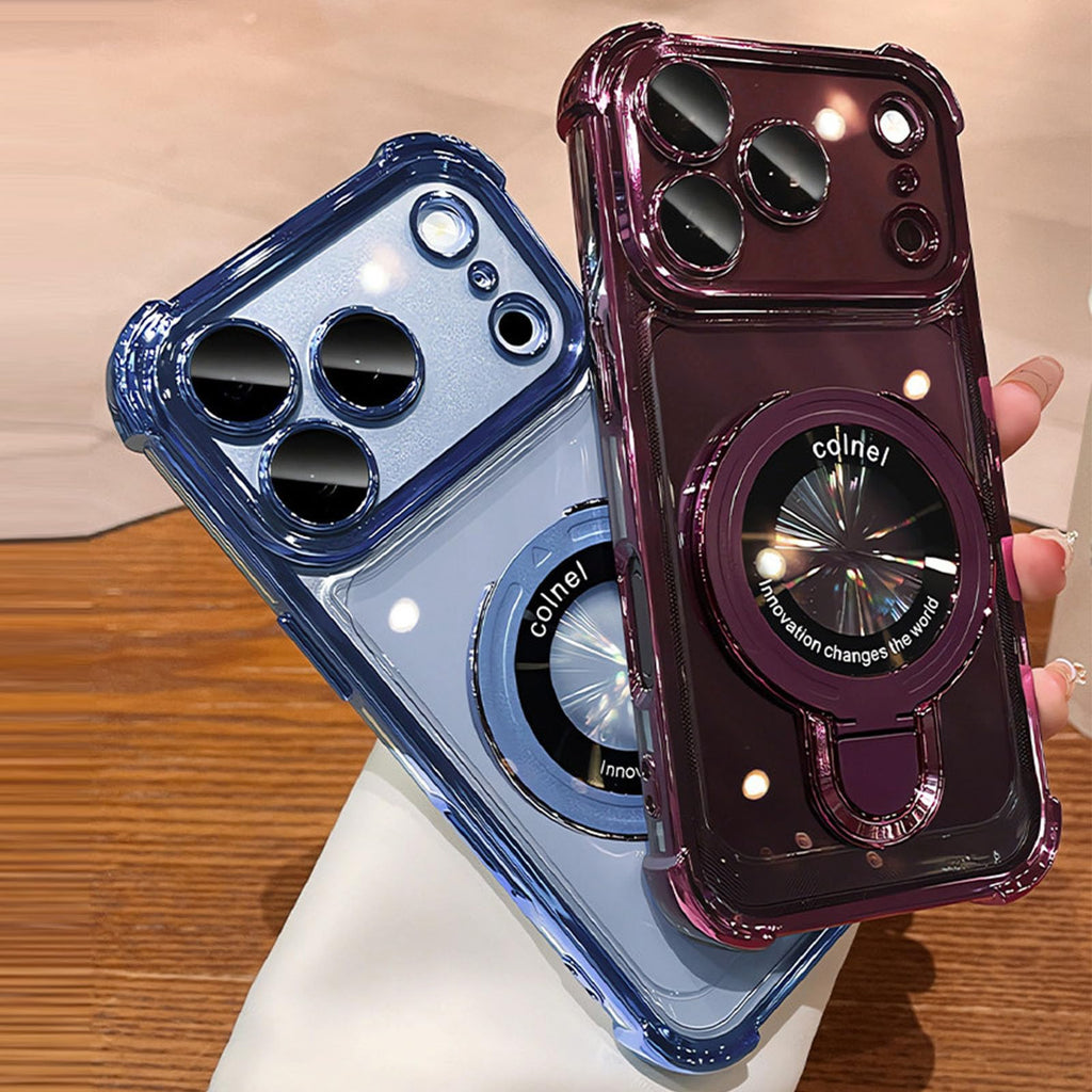 Electroplated Clear iPhone Case, Built-in Magnetic Kickstand, Anti-Yellow Shockproof Case Works with MagSafe