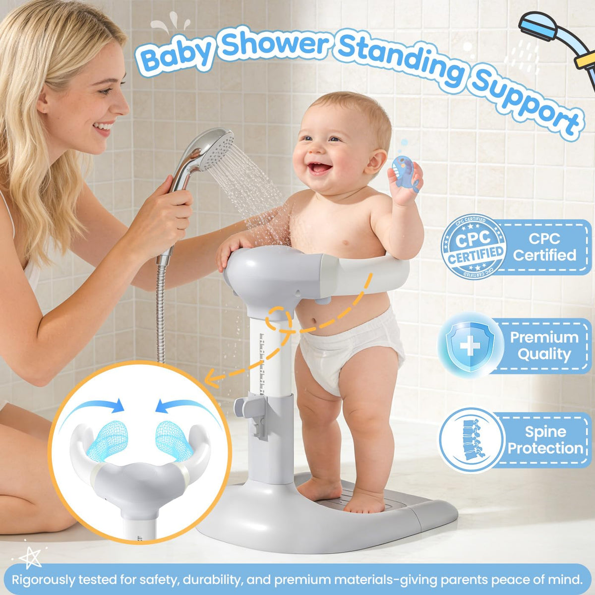 Baby Shower Assist Holder with Anti-Pinch Silicone & Anti-Slip Base for Toddlers 6–36 Months