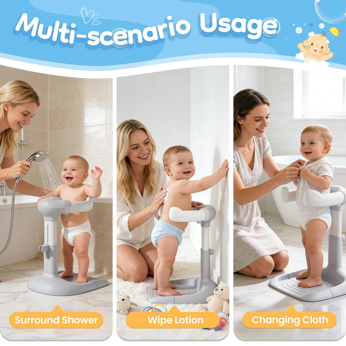 Baby Shower Assist Holder with Anti-Pinch Silicone & Anti-Slip Base for Toddlers 6–36 Months