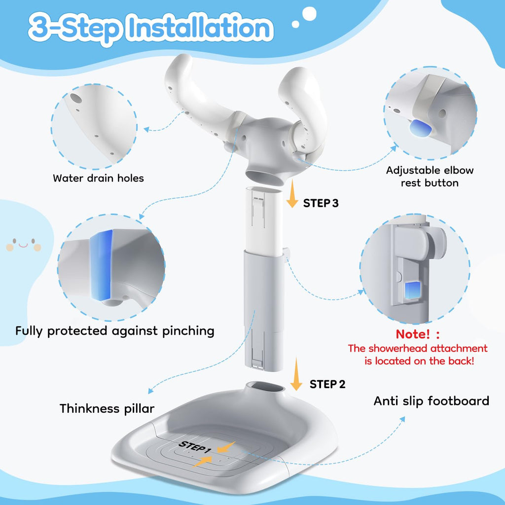 Baby Shower Assist Holder with Anti-Pinch Silicone & Anti-Slip Base for Toddlers 6–36 Months