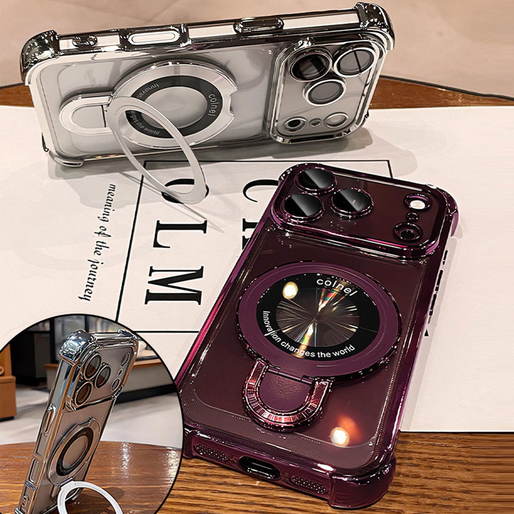 Electroplated Clear iPhone Case, Built-in Magnetic Kickstand, Anti-Yellow Shockproof Case Works with MagSafe